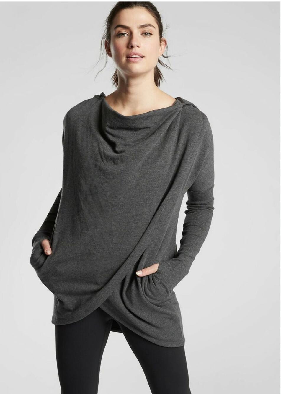 Athleta Purana Yoga Wrap Sweatshirt Charcoal Gray M